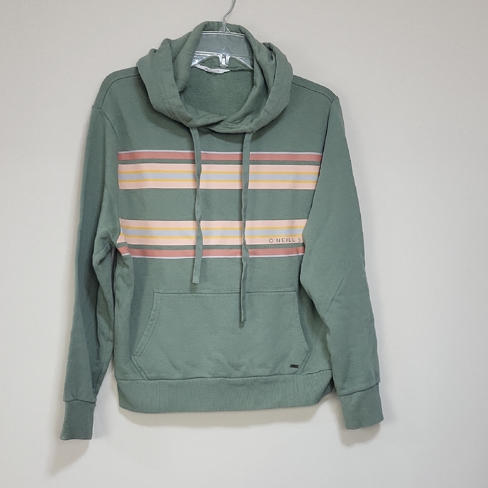 O'NEILL Green Orange Cotton Stripe Kangaroo Pocket Hoodie Sweatshirt
